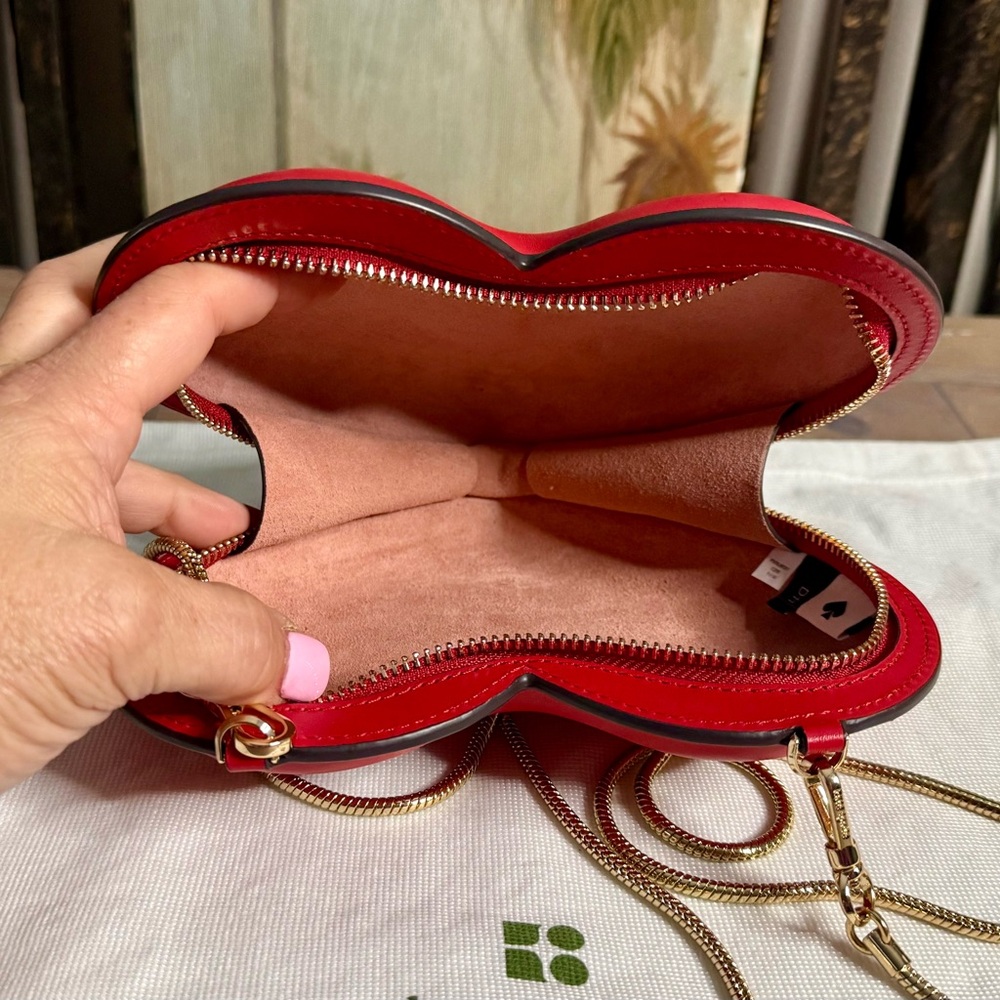 RARE Kate Spade Red Leather Heart Crossbody Shoulder Bag - Picture 10 of 10